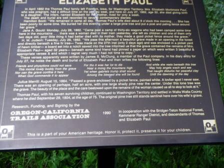 Sign at Elizabeth Paul's grave